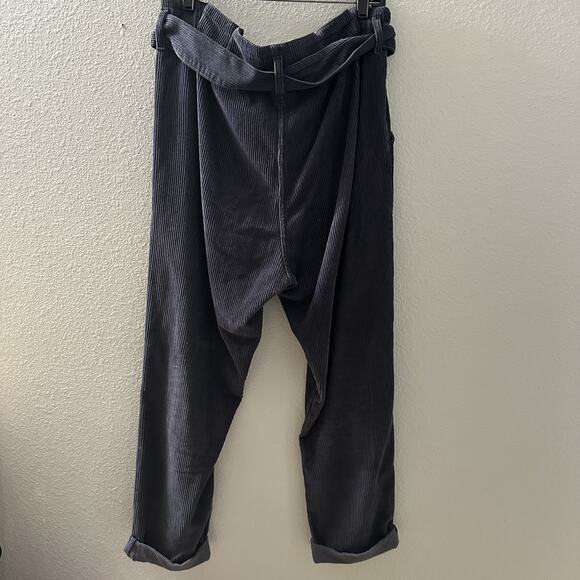 Topshop Women's Navy Blue Corduroy Paperbag Waist Trousers Size US 12 - Picture 5 of 9